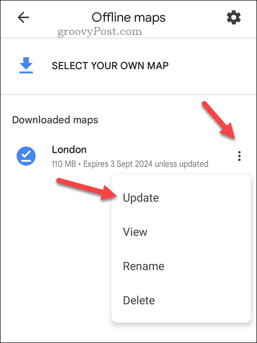 Posodobite zemljevid Google Maps brez povezave