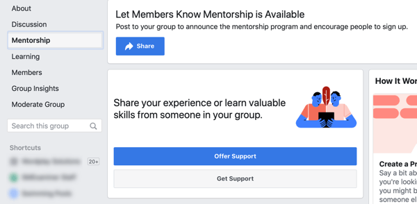 Kako izboljšati skupnost Facebook skupin, možnost mentorstva Facebook skupine in primer armaturne plošče 