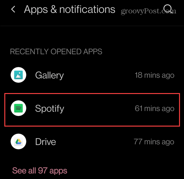 nedavno nameščene aplikacije Spotify