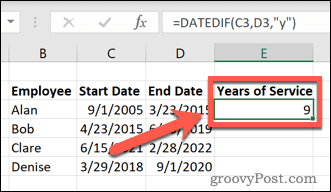 excel datedif let službovanja