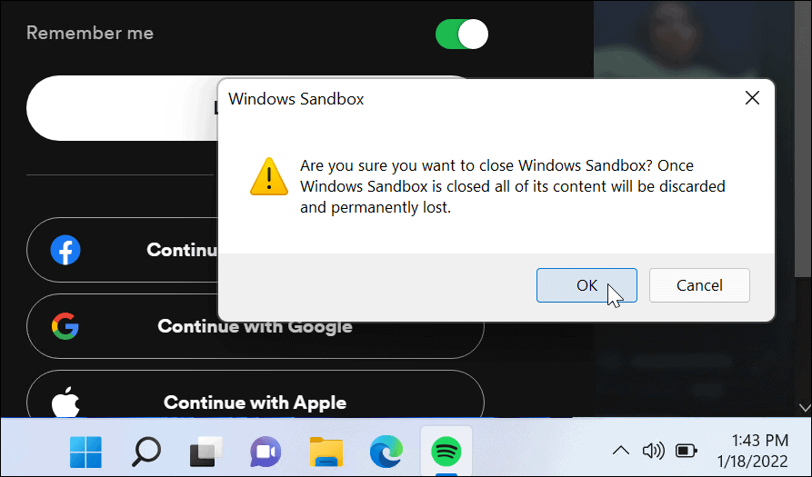Preverite zaustavitev Windows Sandbox