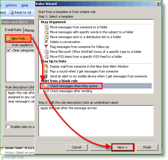 Outlook 2007 - Ob prihodu e-pošte ustvarite pravilo Outlooka