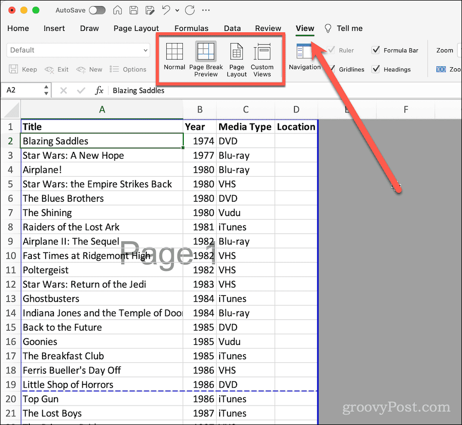 Ogled traku v Excelu