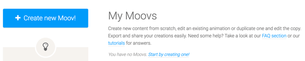 Kliknite gumb Ustvari nov moov, da začnete uporabljati Moovly.