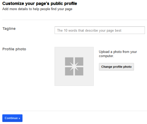 Strani v storitvi Google+ - slogan in fotografija profila