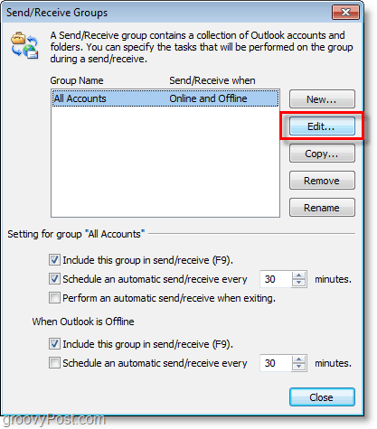Posnetek zaslona Outlook 2010 - uredite račune