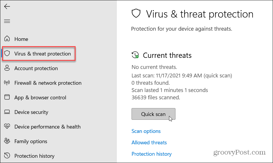 Zaščita pred virusi in grožnjami Windows 11