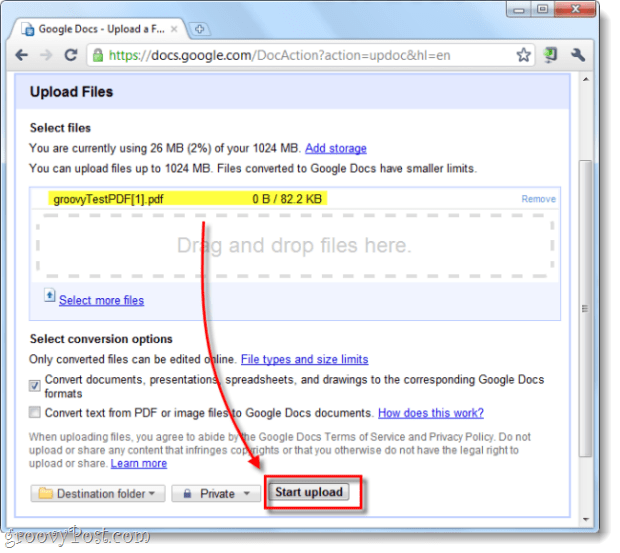 naložite datoteko URL v google dokumente