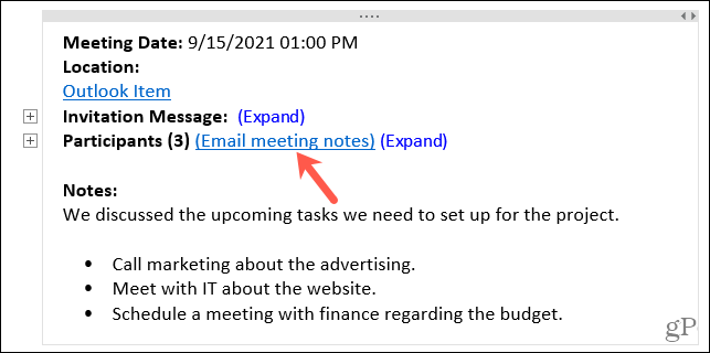 Po e -pošti zapiske o sestankih