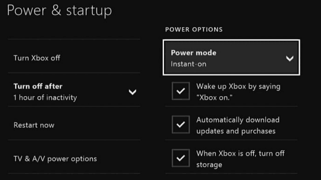 Xbox One varčevanje z energijo
