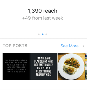 Na prvem zaslonu vpogledov v Instagram povlecite desno, da si ogledate doseg.