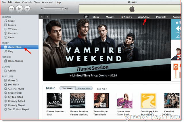iTunes - Kliknite iTunes Store, da ustvarite račun
