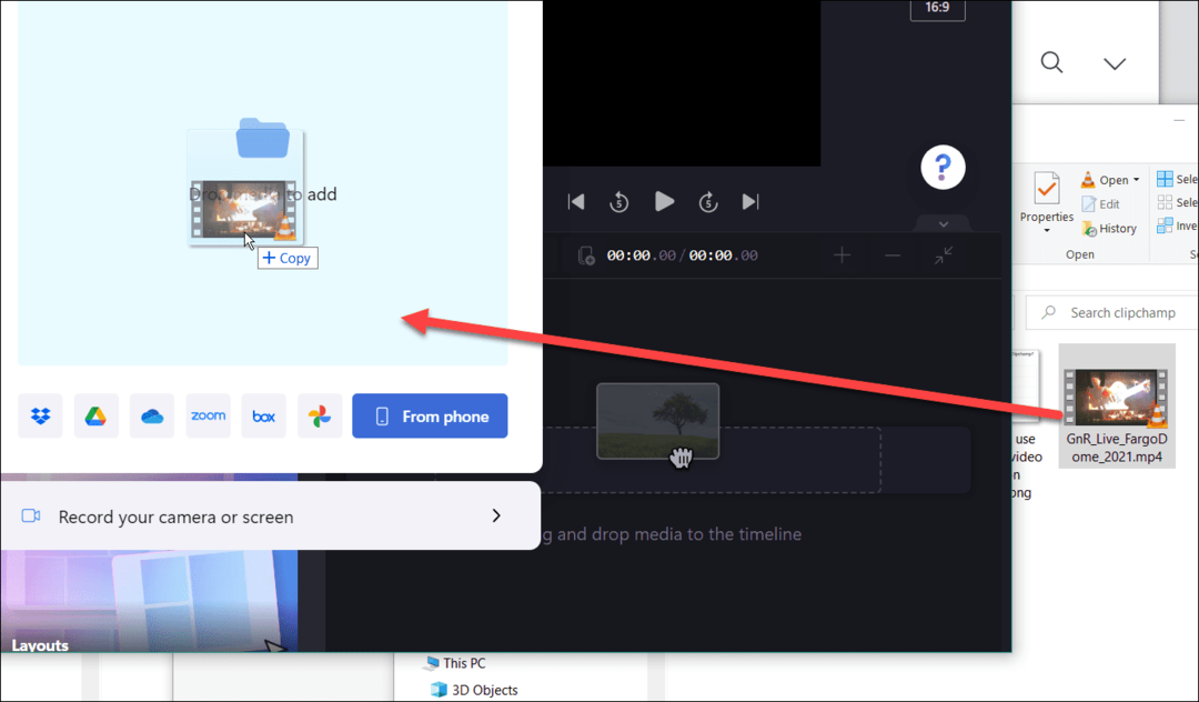 povleci in spusti uporabljaj video urejevalnik clipchamp v sistemu Windows