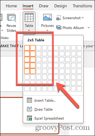 powerpoint izberite velikost tabele
