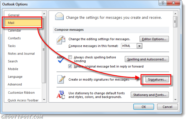 poštni podpisi v možnostih Outlook 2010