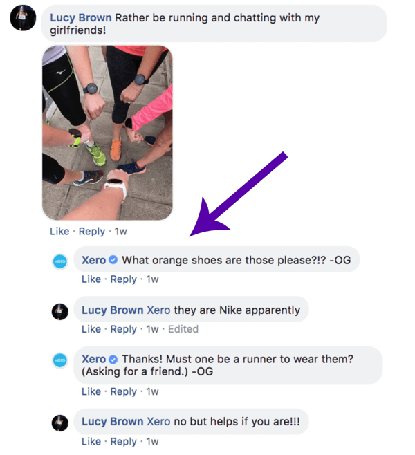 Primer Xerovega komentiranja objave na Facebooku.