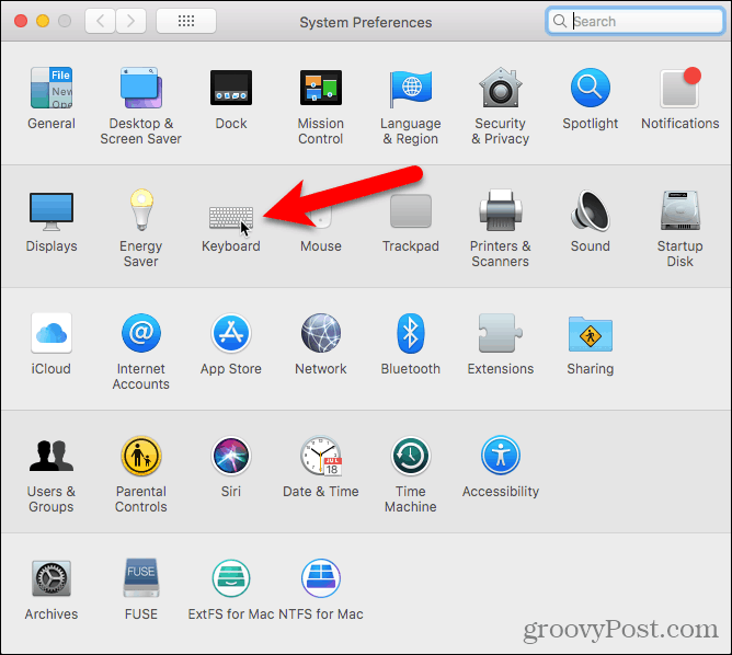 Kliknite Keyboard v sistemskih nastavitvah na Macu