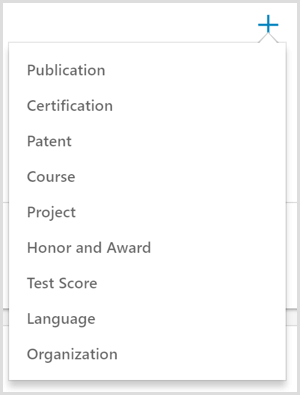 Možnosti za dodajanje dosežkov v profil LinkedIn