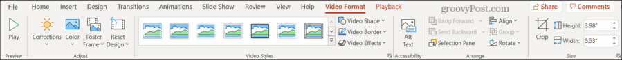 Zavihek Video Format v programu PowerPoint