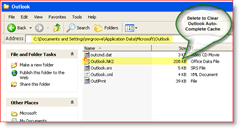 Počisti Outlook samodejno popoln predpomnilnik - Windows XP