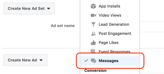 Kako pridobiti potencialne stranke z oglasi Facebook Messenger, sporočila, ki so določena kot cilj na ravni nabora oglasov