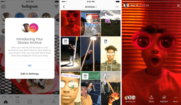 Instagramov novi arhiv zgodb samodejno shrani potekle zgodbe v zasebni del profila.