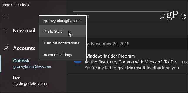 Pripni aplikacijo Windows 10 za začetek pošte