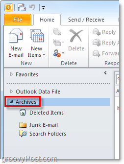 kako dostopati do arhiviranih e-poštnih sporočil iz Outlooka 2010