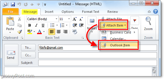 e-poštnemu sporočilu priložite element Outlooka