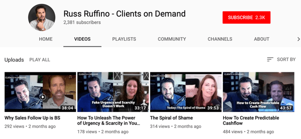 Načini, kako lahko podjetja B2B uporabljajo spletni video, Russ Ruffino vzorec YouTubovega kanala intervjujev