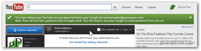 Povežite račun za YouTube z novim Google Računom - Potrditev - račun je preseljen