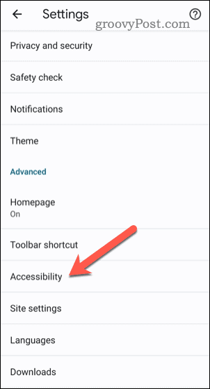 Odprite nastavitve dostopnosti v Chromu na mobilni napravi