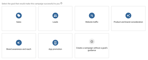Kako nastaviti oglaševalsko akcijo YouTube, korak 4, izberite cilj oglasa YouTube, možnosti cilja kampanje