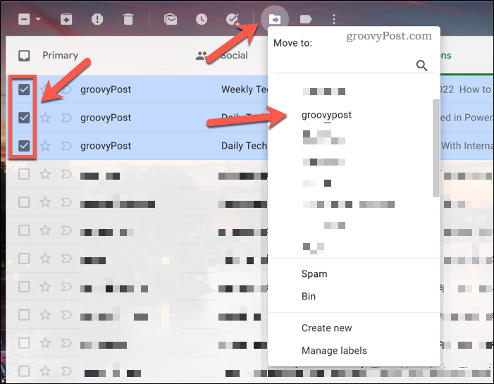 Premikanje Gmailovih objav