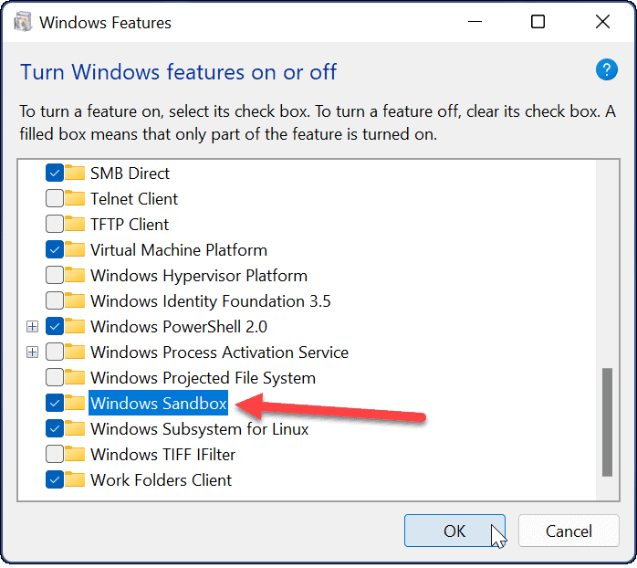 omogoči peskovnik Windows Windows 11