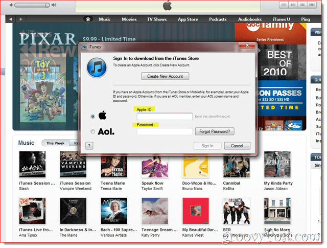 iTunes - potrdite e-pošto in prijavo
