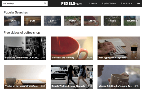 Pexels Videos omogoča enostavno iskanje ključnih besed za video posnetke.