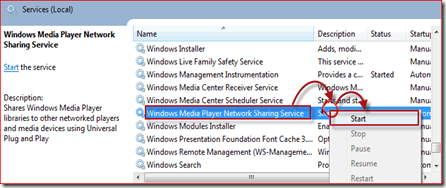 zaženite Windows Media Player 12 storitev