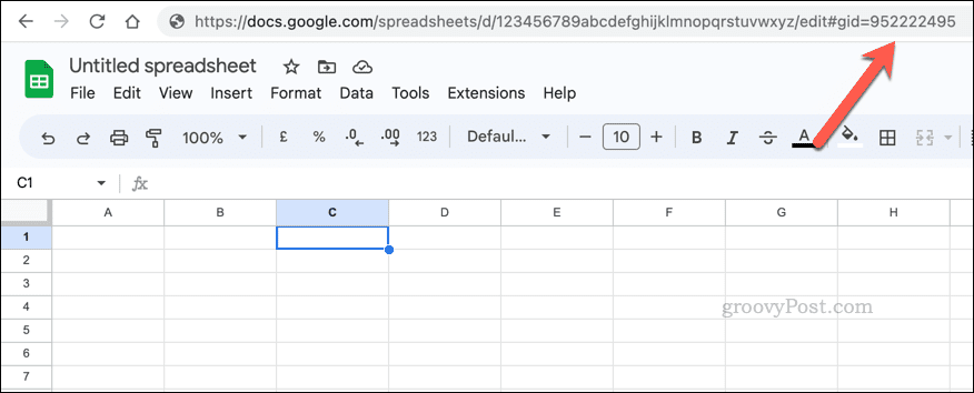 Primer vrednosti lista GID v Google Preglednicah