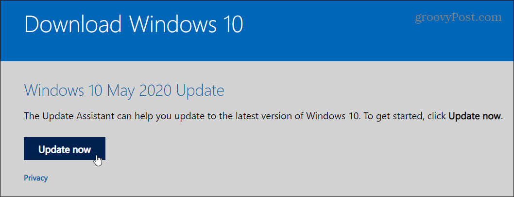 Kako nadgraditi na Windows 10 May 2020 Update s Update Assistant