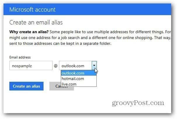 Outlook.com Alias ​​Feature