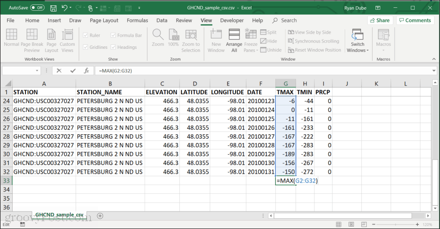 Uporaba funkcije MAX v Excelu