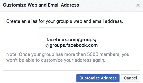 Pridobite URL in e-poštni naslov po meri za svojo Facebook skupino.