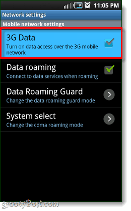 podatki 3G za android onemogočeni