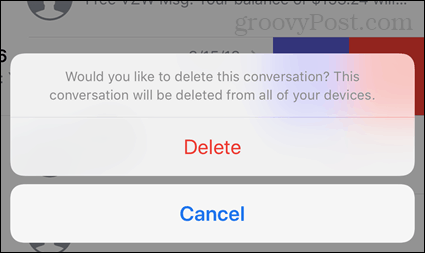 Izbris potrditve pogovora v iOS-u