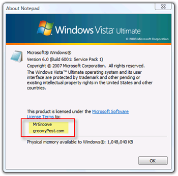 Lastnik zaslona in organizacija za sistem Windows Vista