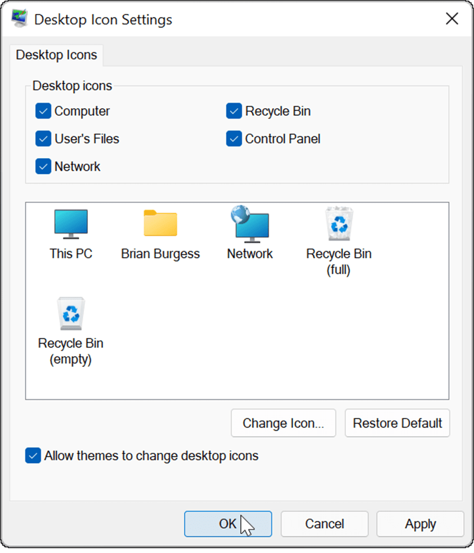 pridobite stare ikone namizja nazaj v sistemu Windows 11