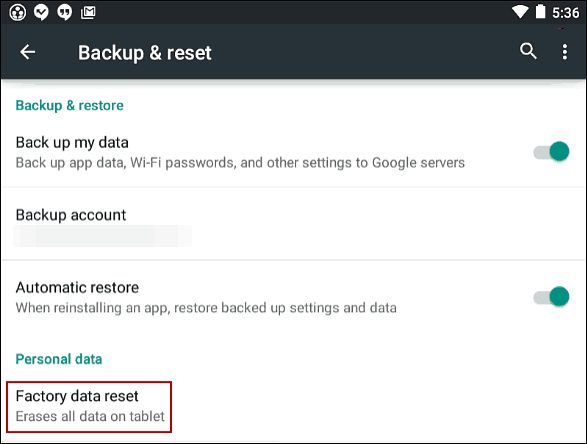 Android 5 Factory Reset