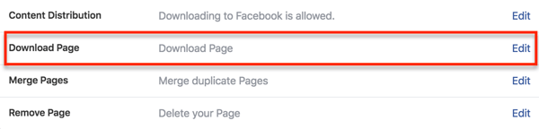 V nastavitvah Facebooka poiščite možnost prenosa podatkov strani.