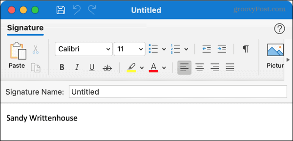 Ustvarite nov podpis v Outlooku za Mac